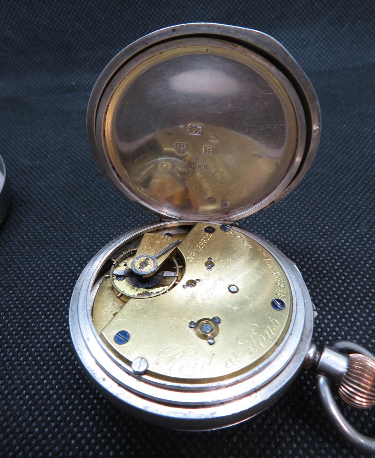 Reed and sons half hunter silver and blue enamel pocket watch in excellent condition signed Reed and - Bild 8 aus 12