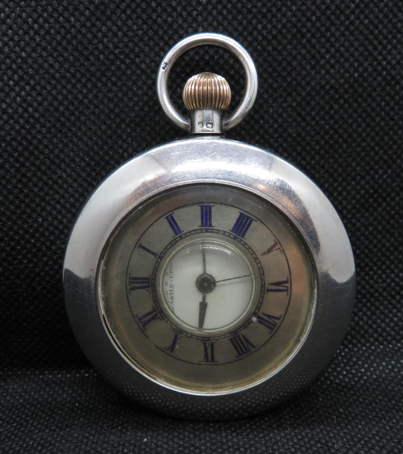 Reed and sons half hunter silver and blue enamel pocket watch in excellent condition signed Reed and