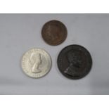 Queen Victoria penny, Churchill coin and King Edward VII medal