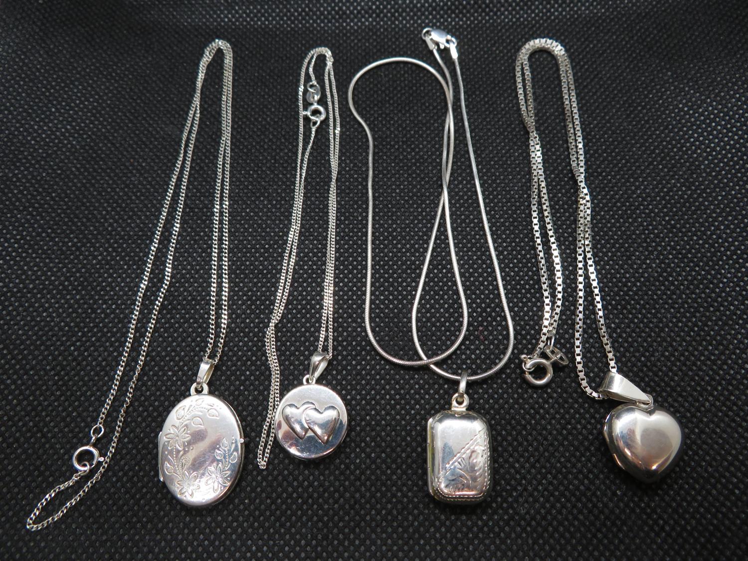 4x lockets and chains all silver 23g