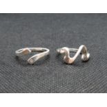 2x modern silver rings 1 with diamond adjustable 8.5g