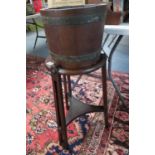 Lovely Arts and Crafts stool with planter on top steel barrel bound
