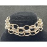 Triple row silver oval belcher link bracelet 7.25" long Sheffield 2005 43g