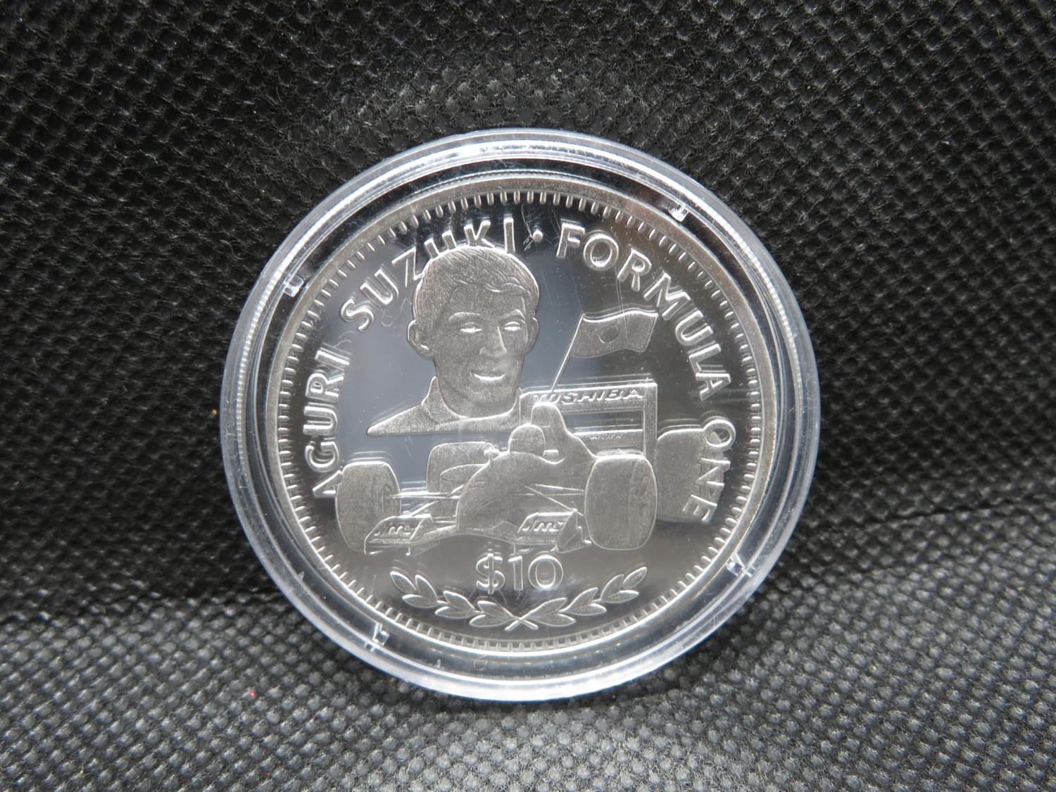 1992 Liberia 10 dollar silver proof Aguri Suzuki 1oz pure silver coin - Image 3 of 3