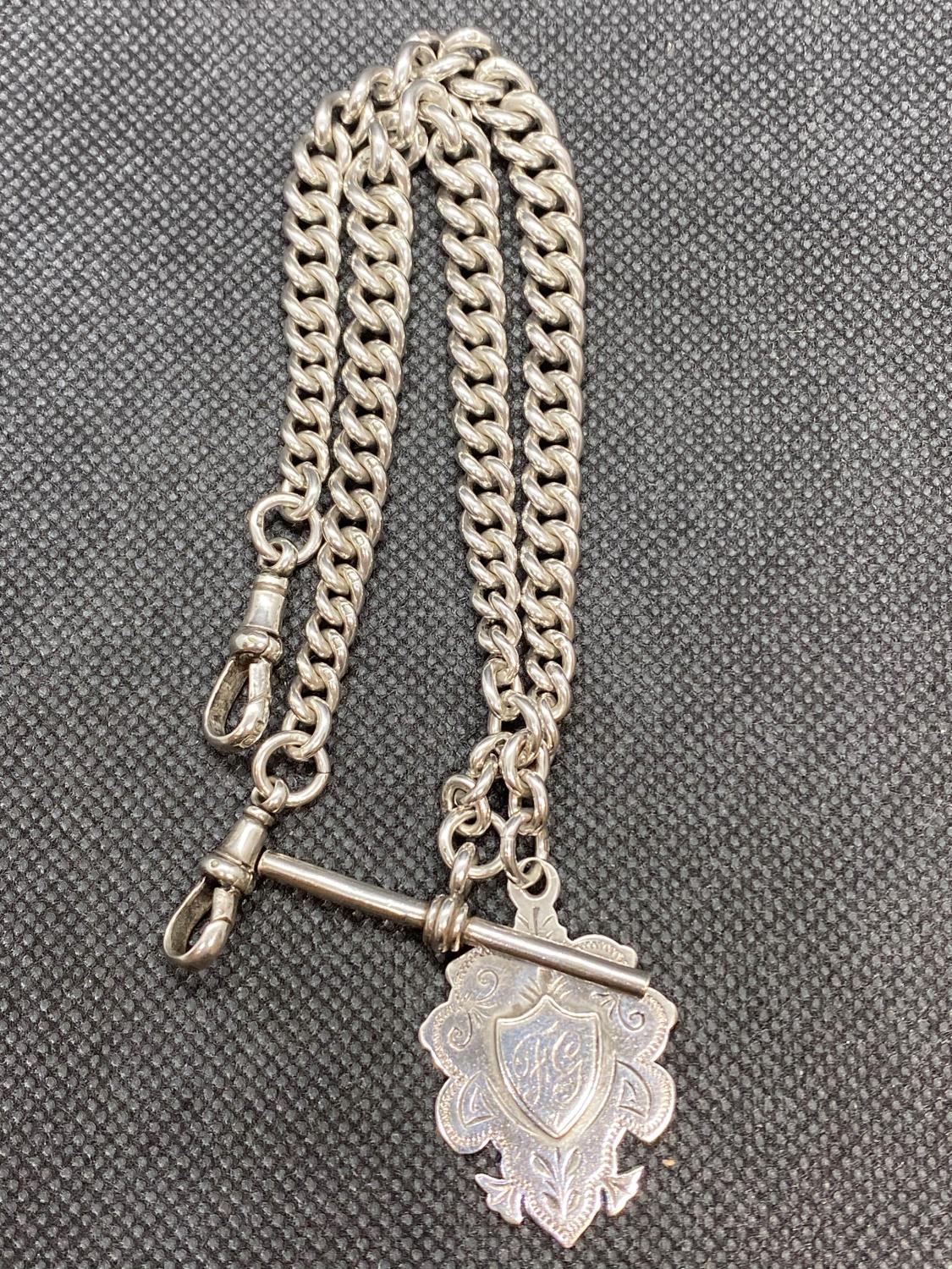 Antique silver double Albert chain and medal Birmingham 1903 55g - Image 2 of 3