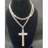 Vintage solid silver cross on 18" silver HM curb link chain 20g