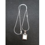 Silver marquisite and Mother of Pearl pendant on serpentine chain
