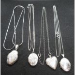 4x vintage silver lockets all on 18" silver chains