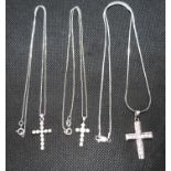 3x stone set crosses all on silver chains 12g