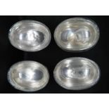 4x early London silver salts with original hand blown glass inserts marks rubbed but early Georgian