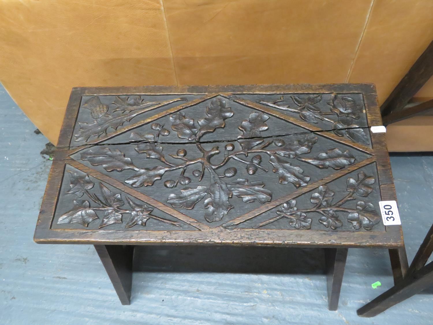 Beautifully carved bench top older than base - Image 2 of 2