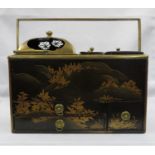 Meiji laquer gilt Makie Tabakobon Edo Baku Matsu with Tea and Tobacco containers and writing