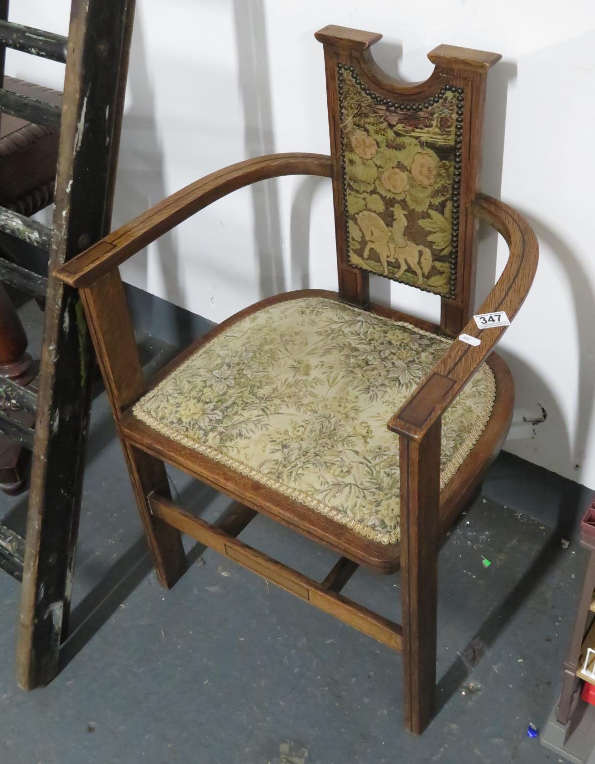 Arts and Crafts chair with embroidered back and seat