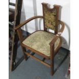 Arts and Crafts chair with embroidered back and seat