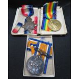 Trio set of WWI medlas for Gunner J Morgan RHA number 478937 with ribbons and boxes