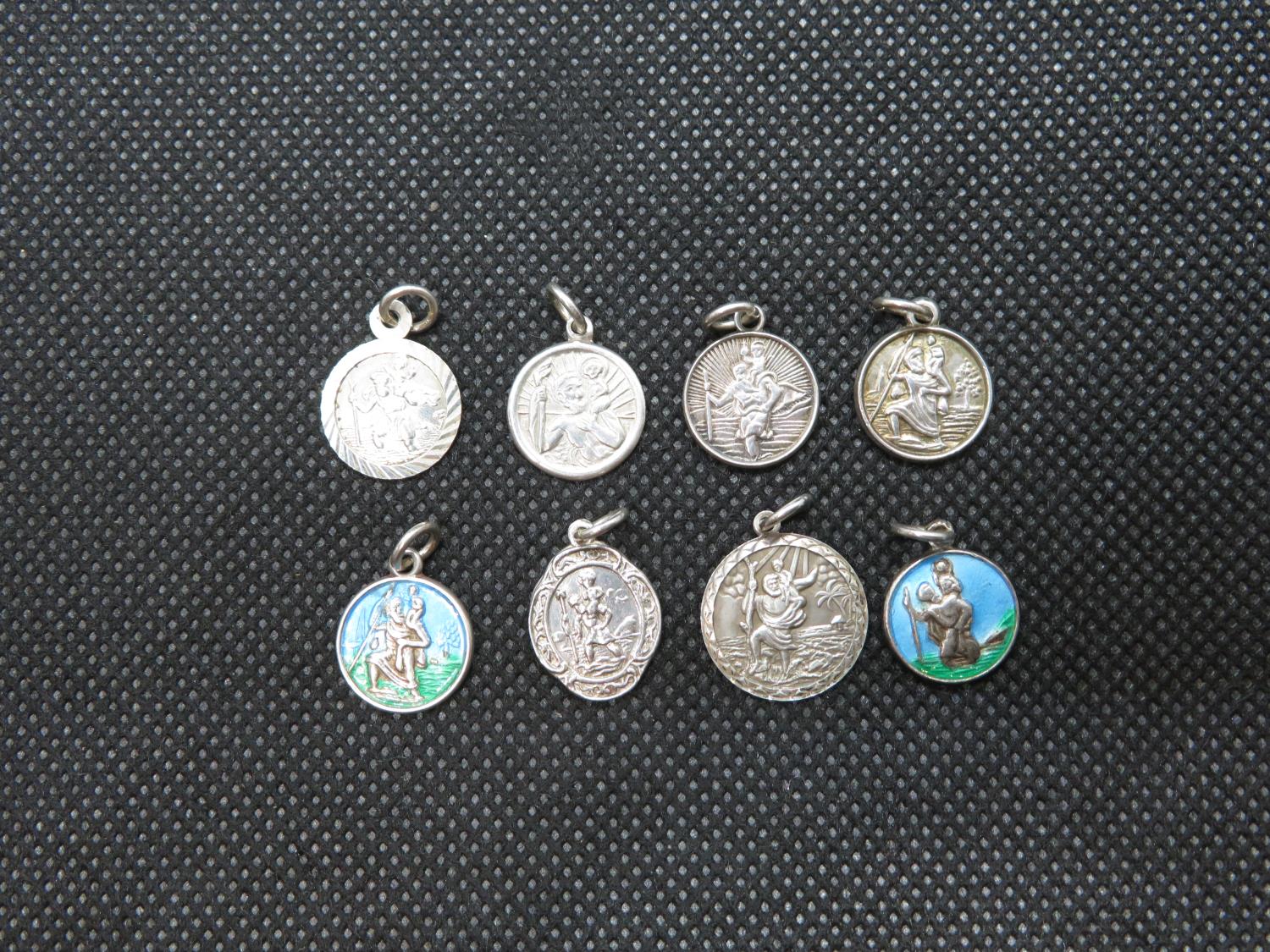 8 tiny silver St. Christoper medallions 10g