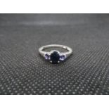 Silver and blue stone ring size S