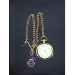 Gold plated pocket watch and chain with Scottish football medal