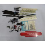 Miniature Railway set containing enamel York sign 6" long, some early lighting, other name plates