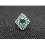 Art Deco platinum emerald and diamond ring diamonds approx 1ct emerald 1.2ct approx weight size P