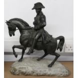 Very large 15" x 17" bronze heavy Napolean Boneaparte - excellent detail on horseback standing on