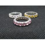 3x silver stacker rings with coloured stones all size M 16.4g