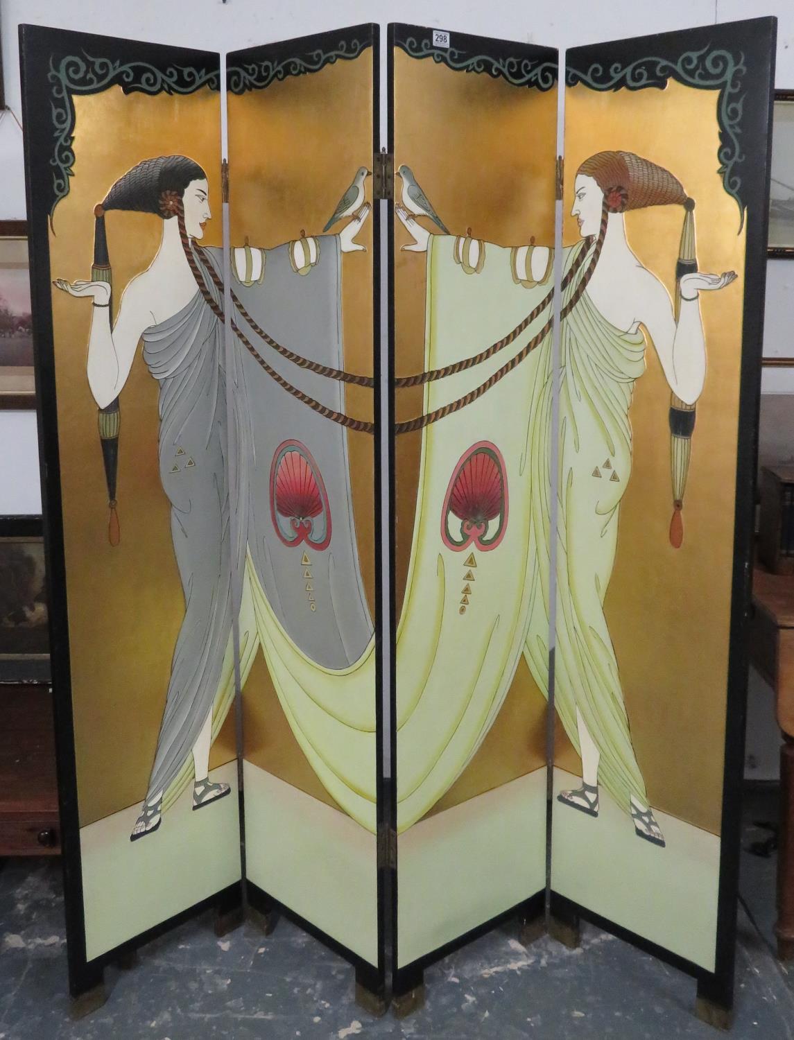 4 panelled papier mache screen believed to be by ERTE ROMAIMDE TIRTOFF 1892-1990 Tube line - Image 2 of 9