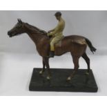 Signed Birdman race horse with jockey cold painted bronze 8" on plinth