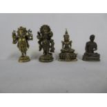 4x 1.5" cast bronze - 2x Ganesh and 1x Bhudda and other other sitting Bhudda