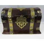 Early brass banded rosewood box - treasure chest style - 10" long