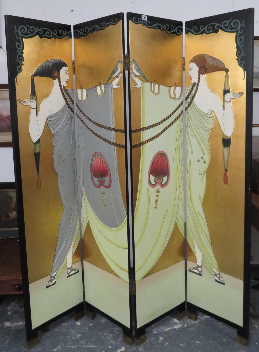 4 panelled papier mache screen believed to be by ERTE ROMAIMDE TIRTOFF 1892-1990 Tube line