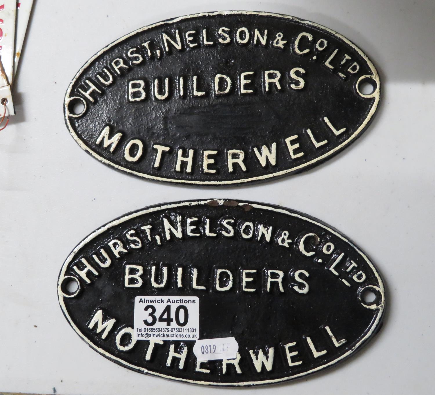 2x engine plaques for Hirst Nelson Builders Motherwell 8"