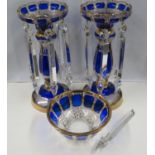 2x 12" Victorian drop crystal candlesticks with bowl