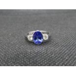 Tanzanite diamond and platinum ring with 2x 0.2ct diamonds and natural tanzanite est weight 2cts.