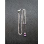 Silver and Amethyst Lavaliere chain 18"