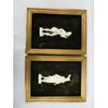 2 framed ivory figures on velvet 3" long