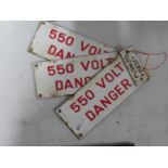 3x 550V Danger enamel signs