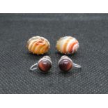 1x set of silver and tiger-eye clip on earrings and one set of Scottish silver agate earrings