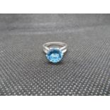 9ct white gold size N ring with large blue stone of approx 3ct 4g