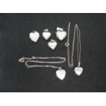 Job lot of 6x vintage silver heart lockets 16" chains 16.5g