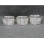 Set of 3x silver napkin rings Birmingham 1956-7 Maker John Rose 50g