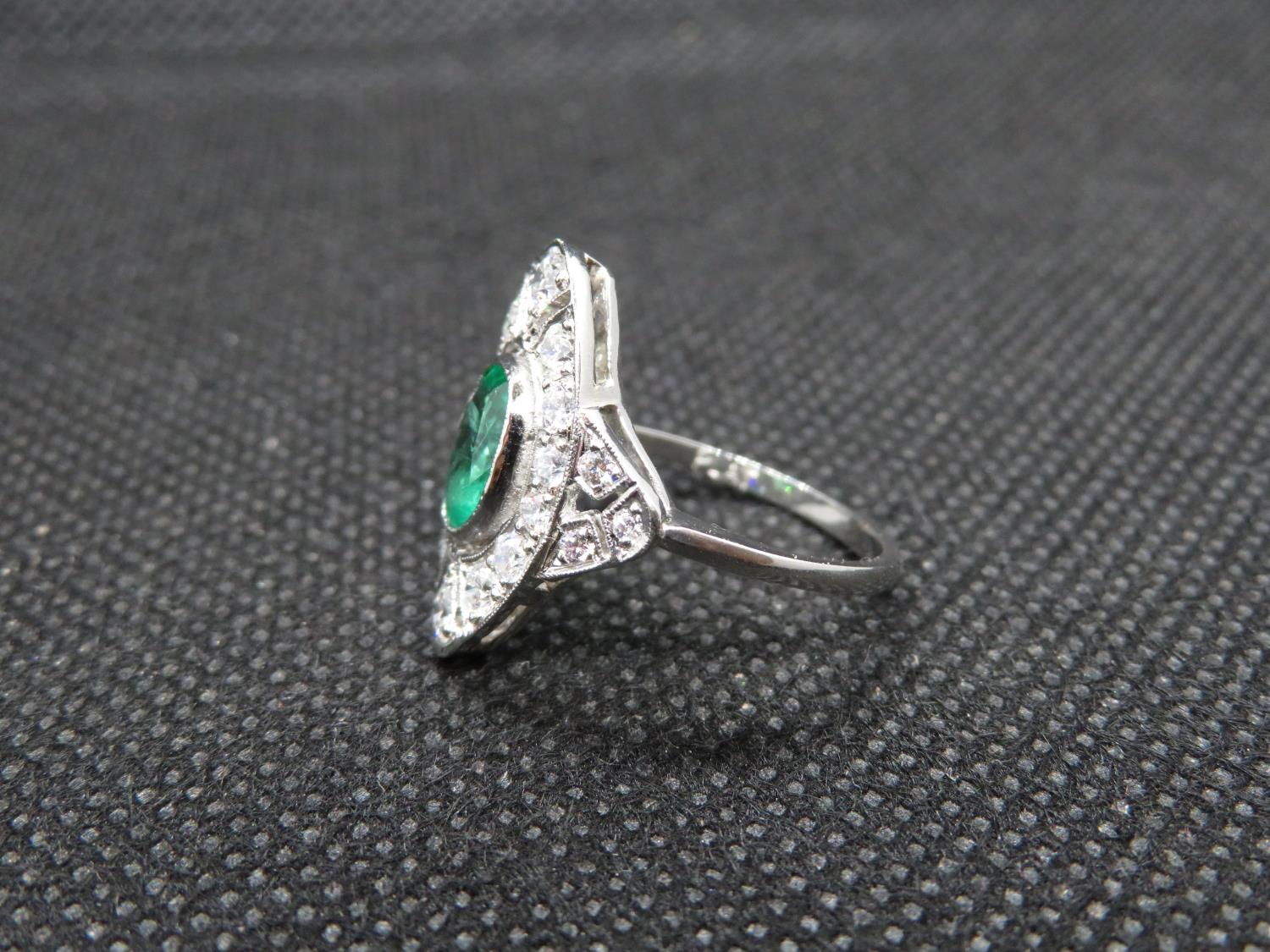 Art Deco platinum emerald and diamond ring diamonds approx 1ct emerald 1.2ct approx weight size P - Image 2 of 5