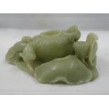 Jade carved ink pot Chinese 7" long