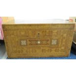 Syrian inlaid chest 21" x 12" x 12" campaign handles brass hinges with secret release button to