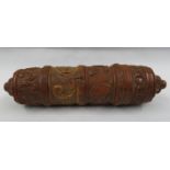 Dutch wooden carved spice holder with 4x threaded sections