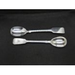 2x large victorian silver condiment spoons London 1856 and 1841 27g
