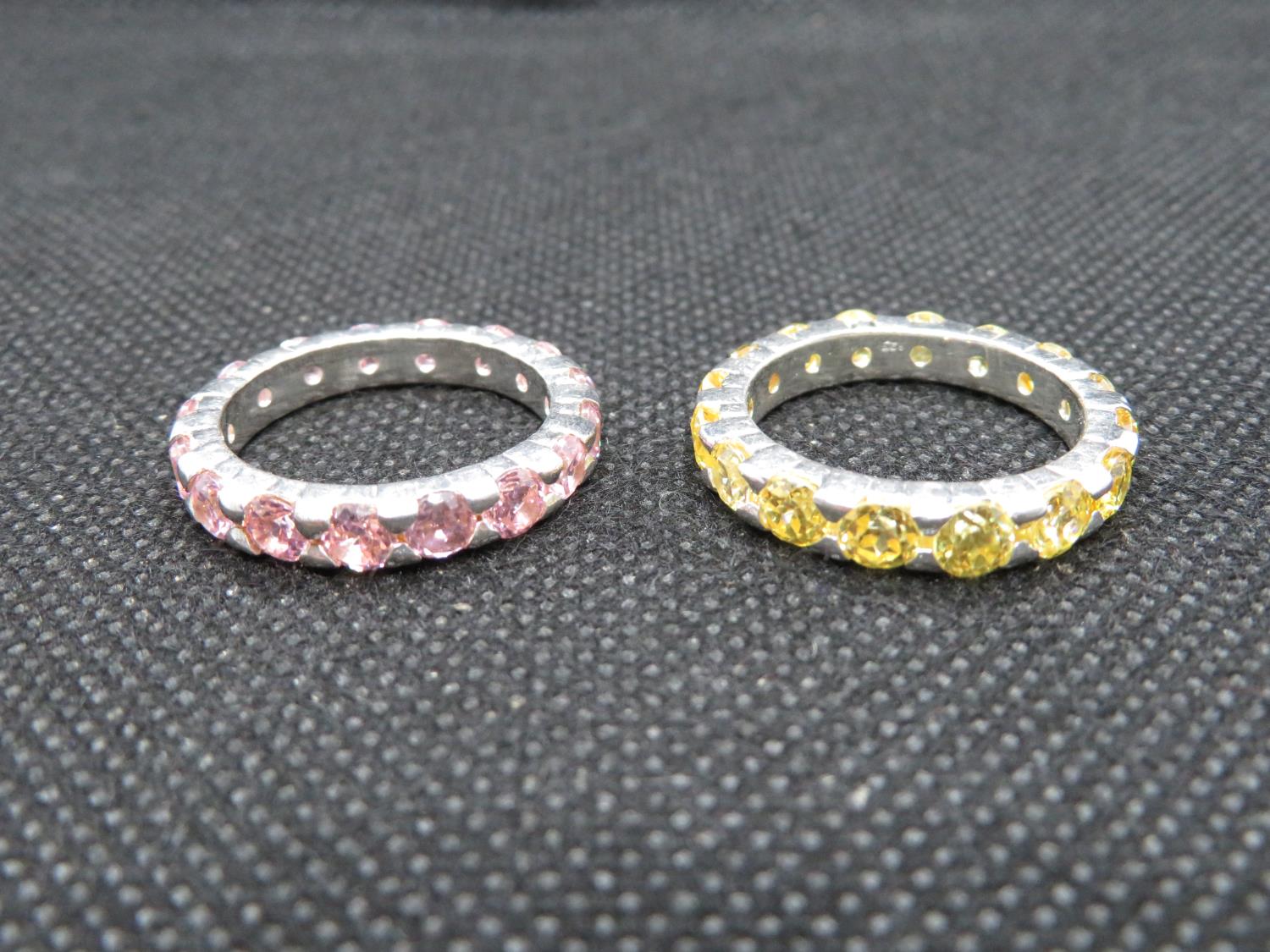 2x stone set silver stacker rings size S 11.5g