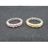 2x stone set silver stacker rings size S 11.5g