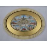 Oval 9" painted onto ivory miniatures of Indian palaces - incredible detail