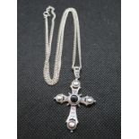 Vintage silver cross set with black onyx 20" silver curb link chain